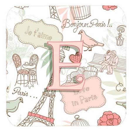 Letter E Love In Paris Pink Foam Coasters- Set Of 4